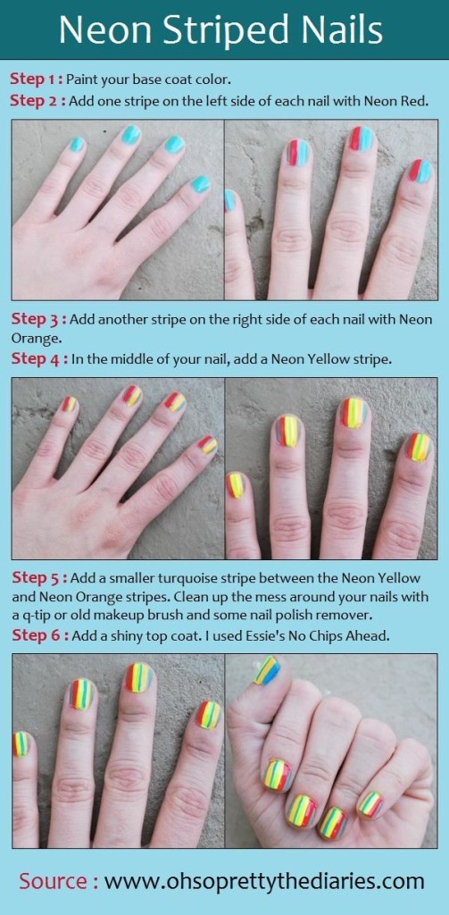 Neon Striped Nails