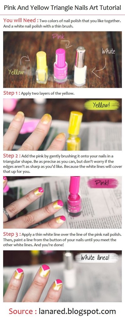 Pink And Yellow Triangle Nails Art Tutorial