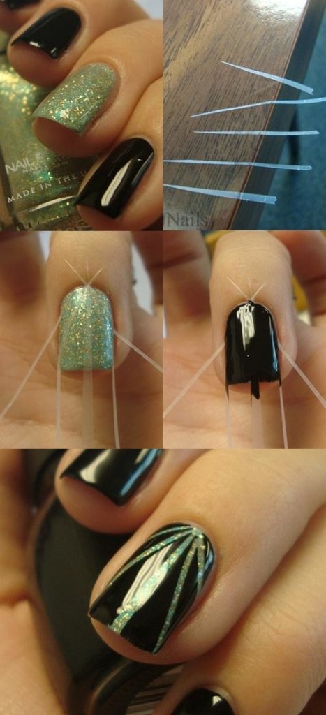 a Simple Scotch Tape Rays manicure with step-by-step tutorial