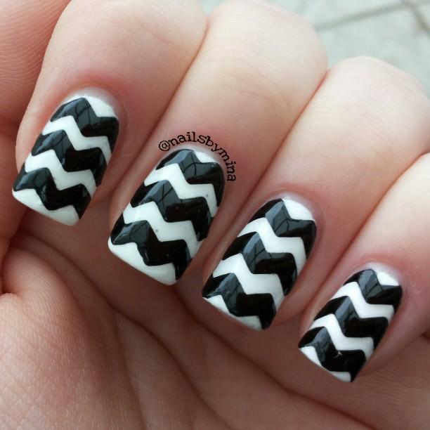 Black and white chevron nails