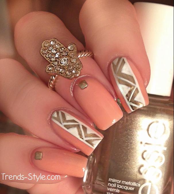 gold & coral nails