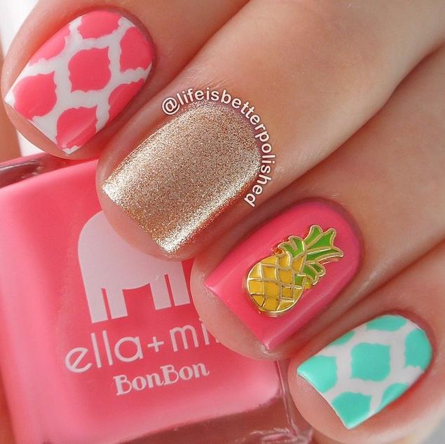 pineapple charm nail art design