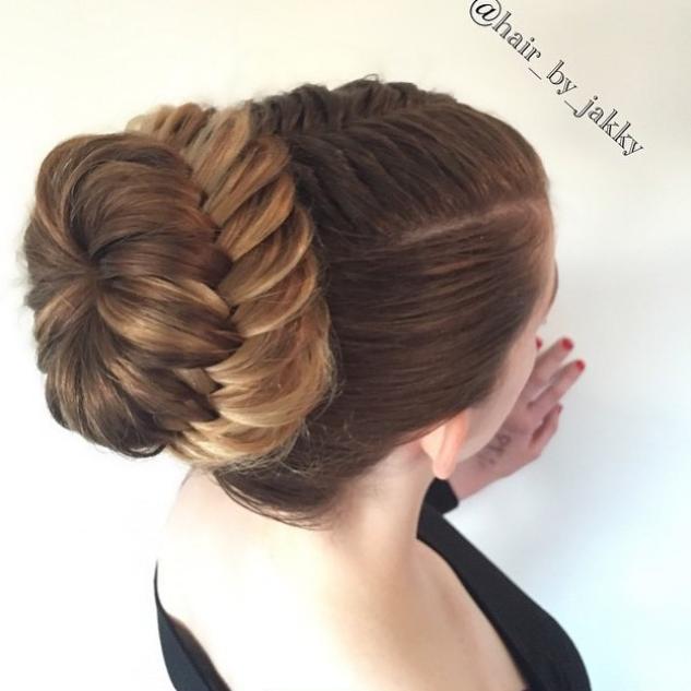 French fishtail pullback into a laced fishtail braided bun
