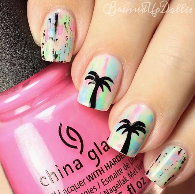 neon palm tree nails