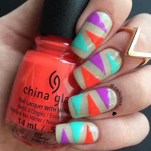 Edgy neon triangle nails
