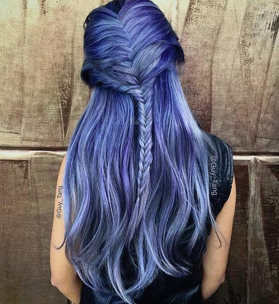 half up braided lavender hair