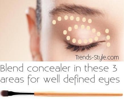 Blend concealer in these 3 areas for well defined eyes.